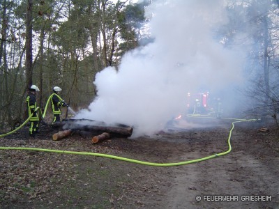 Durch die starke Wärme im Bereich der brennenden Holzstämme wurde viel Löschwasser benötigt.