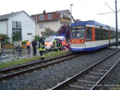 Person eingeklemmt unter Straßenbahn: Wilhelm-Leuschner-Straße / Fichtestraße